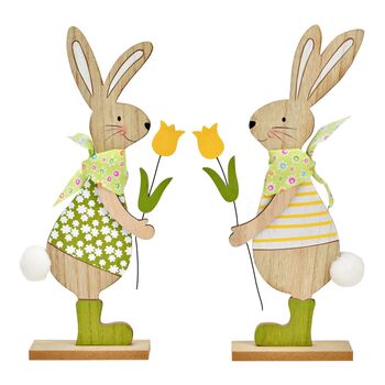 Hase aus Holz grün/gelb