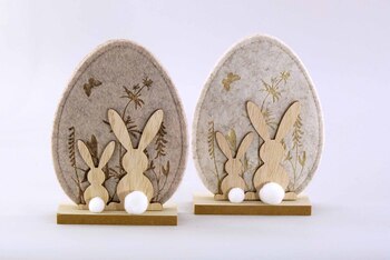 Filz Ei + Holz Hasenpaar 16 cm