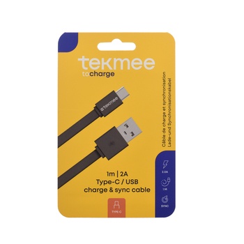 USB Ladekabel Type-C, flach 1M