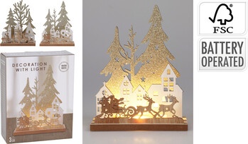 Holz-Deko Landschaft LED 15 cm