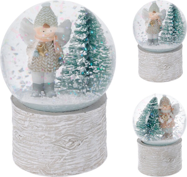 Schneekugel Engel/Baum 6,5 cm