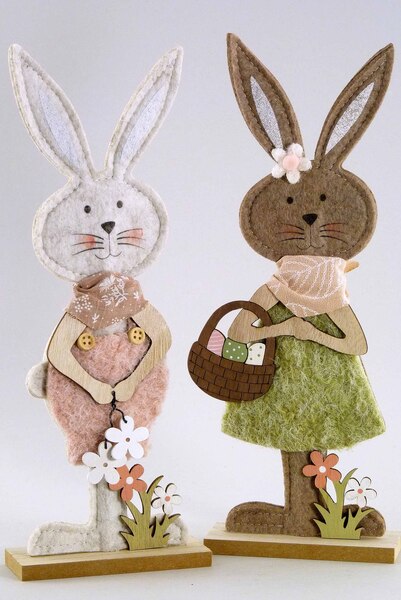 Filz/Holz-Hase grün/rosa 30 cm
