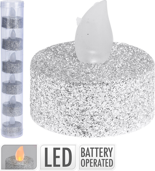 LED Teelicht Silber-Glitzer LED Teelicht Silber-Glitzer