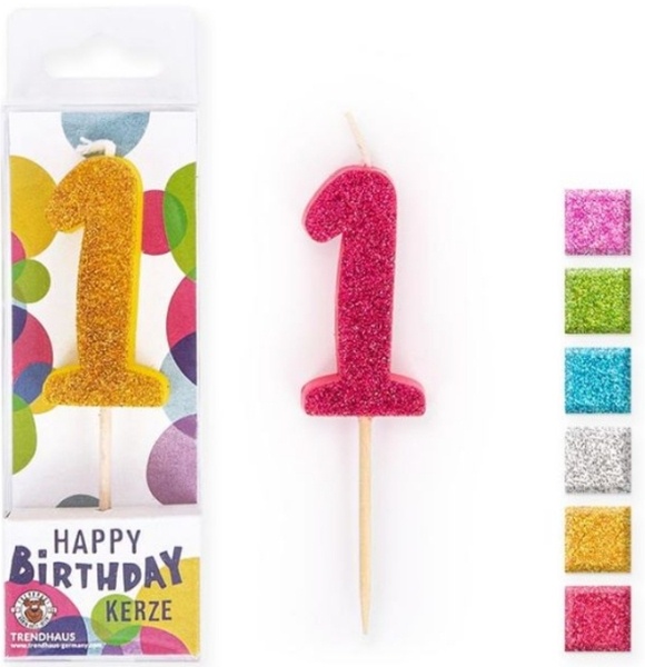 Zahlenkerze 1, Glitter, 4,5 cm Zahlenkerze 1, Glitter, 4,5 cm