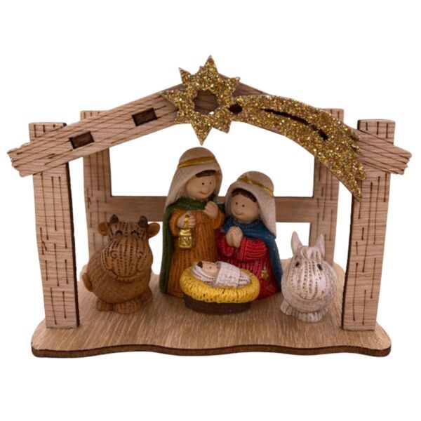 Holz-Krippe klein+Poly Figuren