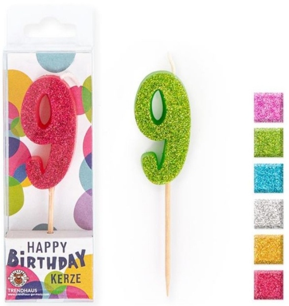 Zahlenkerze 9, Glitter, 4,5 cm Zahlenkerze 9, Glitter, 4,5 cm