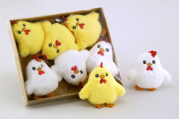 Stoff-Küken weiß/gelb in Box/6