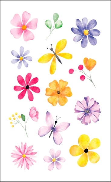 Schmucketiketten Blumen bunt