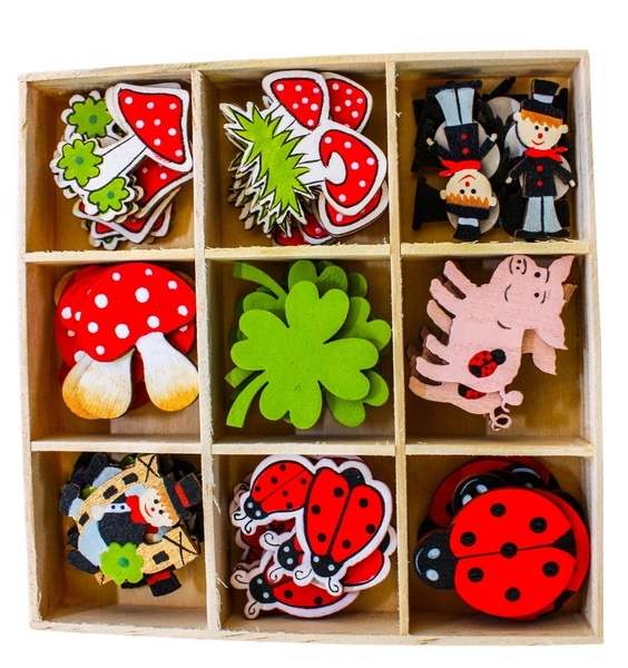 Holztalis bunt/54 in Box