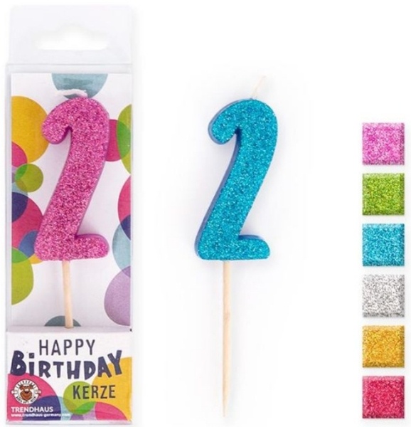 Zahlenkerze 2, Glitter, 4,5 cm Zahlenkerze 2, Glitter, 4,5 cm