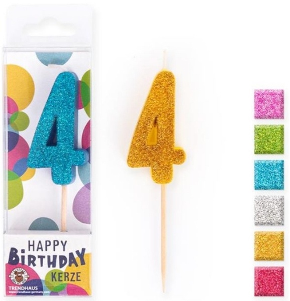 Zahlenkerze 4, Glitter, 4,5 cm Zahlenkerze 4, Glitter, 4,5 cm