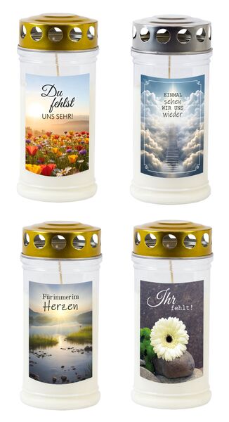 Gedenkkerze 4 Motive sortiert