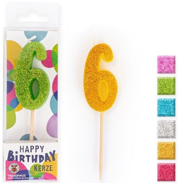 Zahlenkerze 6, Glitter, 4,5 cm Zahlenkerze 6, Glitter, 4,5 cm