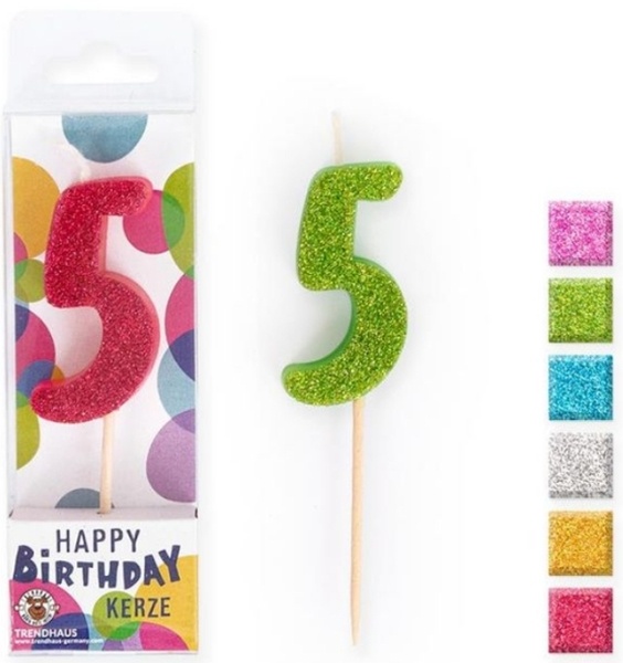 Zahlenkerze 5, Glitter, 4,5 cm Zahlenkerze 5, Glitter, 4,5 cm
