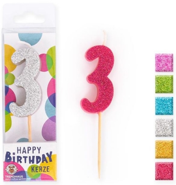 Zahlenkerze 3, Glitter, 4,5 cm Zahlenkerze 3, Glitter, 4,5 cm