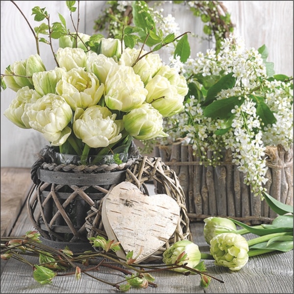 Servietten 33/33 Tulpen weiß