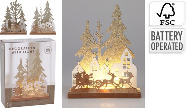 Holz-Deko Landschaft LED 15 cm
